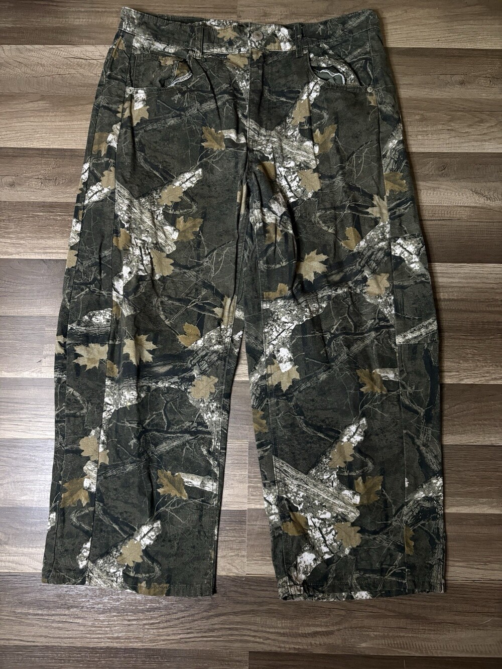 Forever 21 Green Tree Leaf Camo Print Twill Pants Women’s XL
